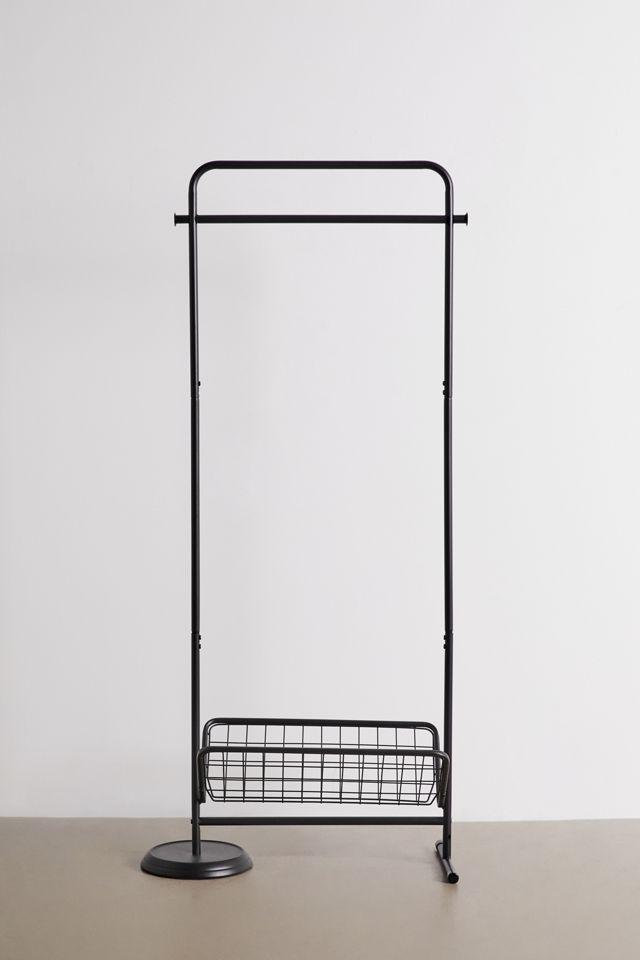 Black Steel Swivel Clothing Rack with Basket Shelf