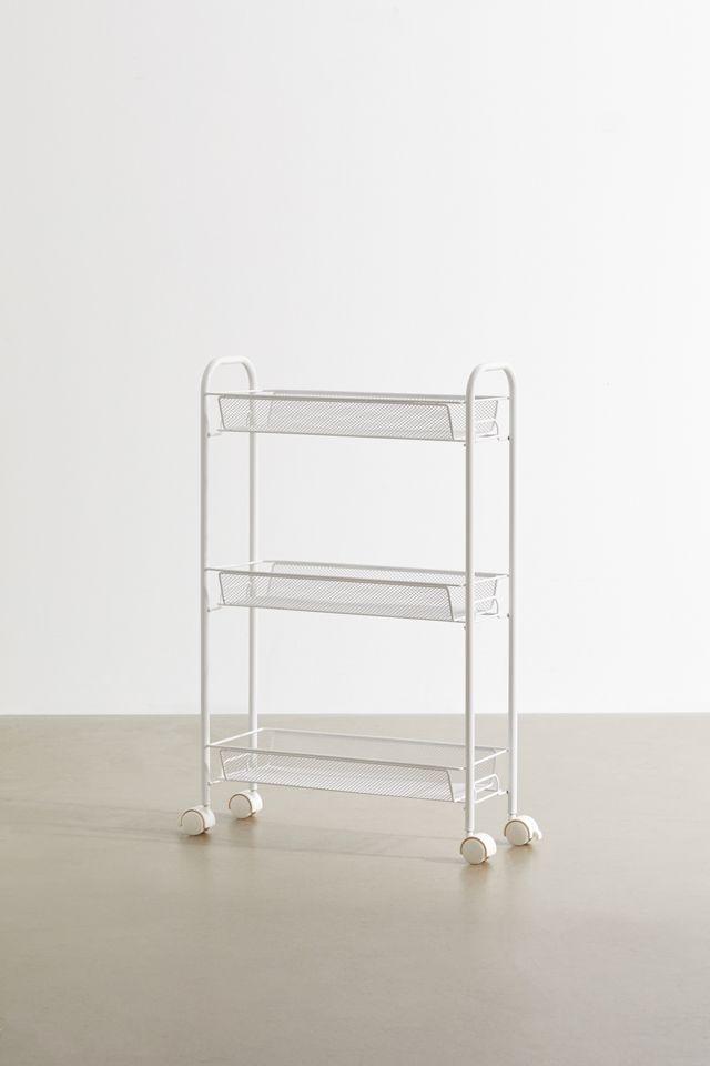 Slim White 3-Tier Wire Mesh Rolling Storage Cart