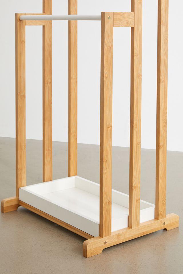 Compact 3-Tier White & Bamboo Bathroom Towel Rack