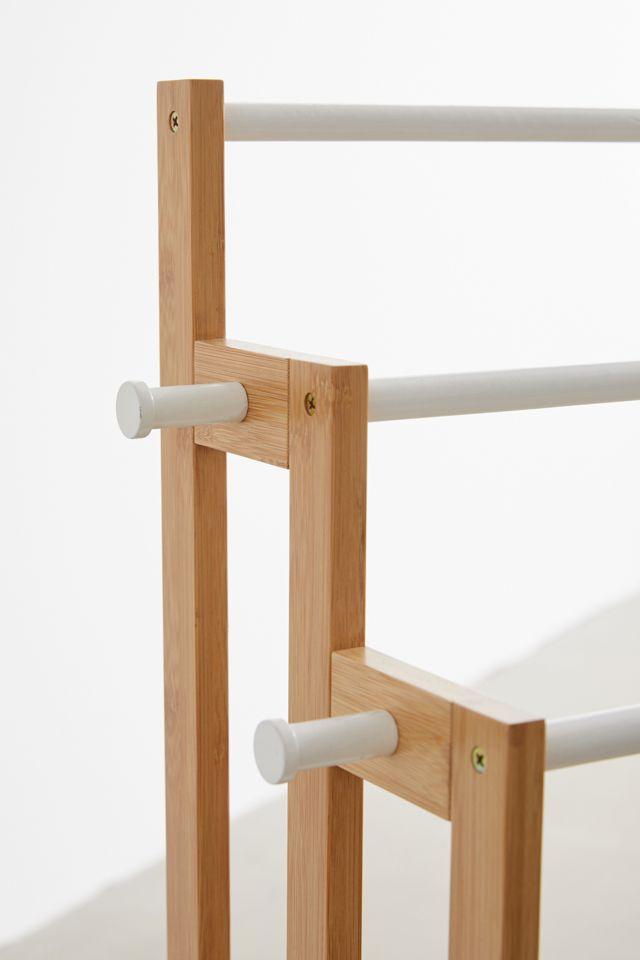 Compact 3-Tier White & Bamboo Bathroom Towel Rack