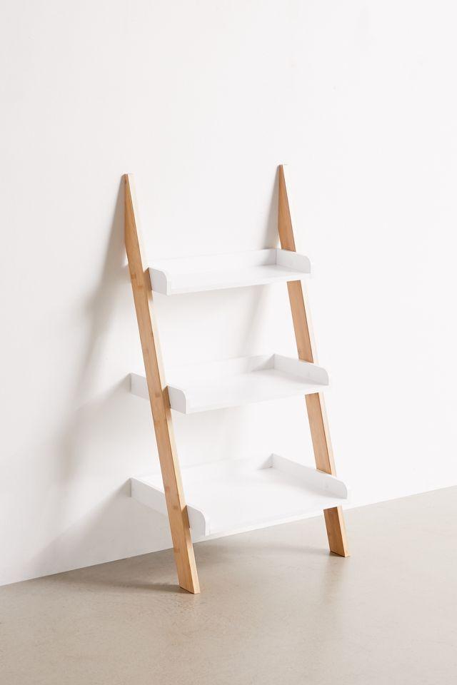 Bamboo Base 3-Tier White Leaning Bathroom Ladder Shelf