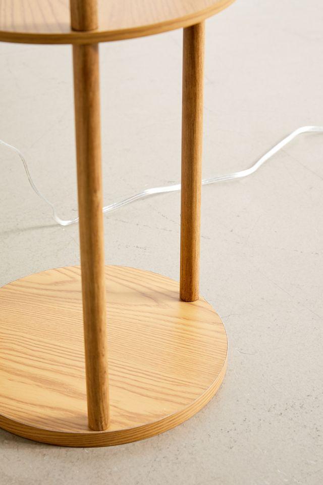 Scandinavian Modern Off-White & Natural Wood Shelf Floor Lamp