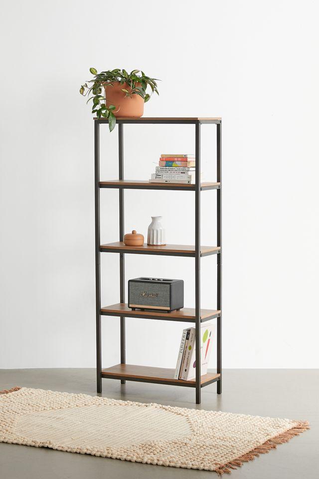 North Avenue Tall 4-Shelf Sindoori Mango and Black Metal Bookcase