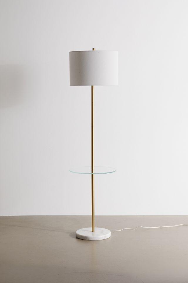 Chloe Contemporary Gold and White Shelf Floor Lamp with Linen Shade