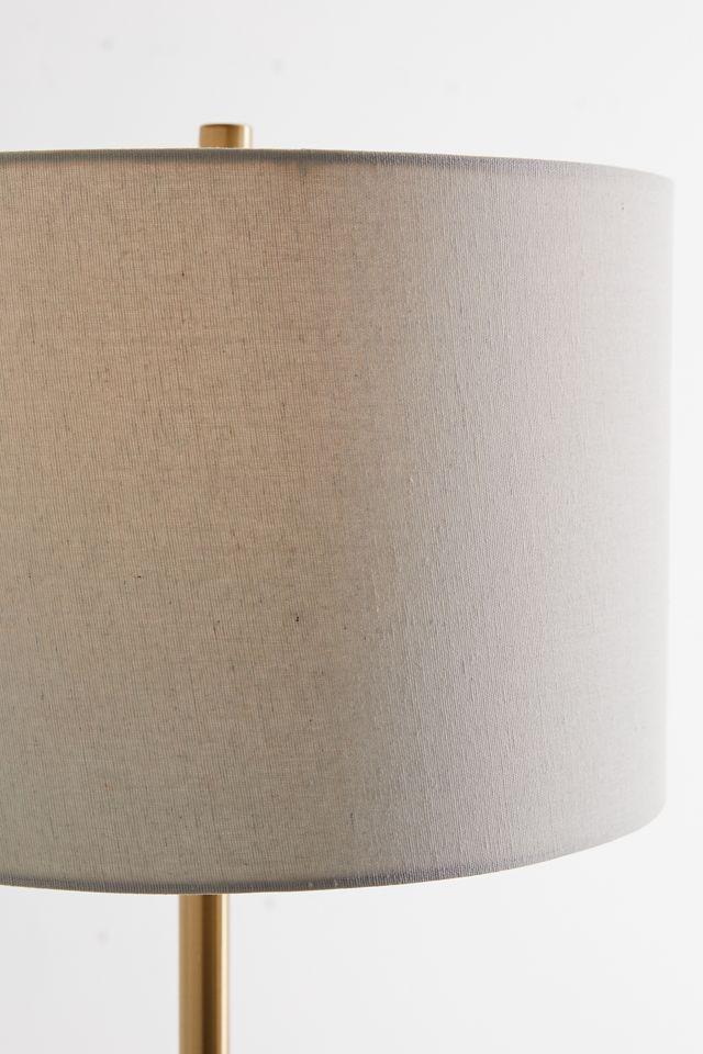 LumiSource Chloe Contemporary Shelf Floor Lamp with Marble Base Shelf and Linen Shade White (Includes LED Light Bulb) : Gold Neck, Round Glass Table