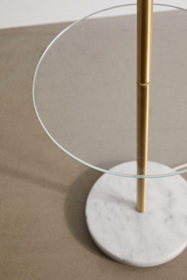 LumiSource Chloe Contemporary Shelf Floor Lamp with Marble Base Shelf and Linen Shade White (Includes LED Light Bulb) : Gold Neck, Round Glass Table