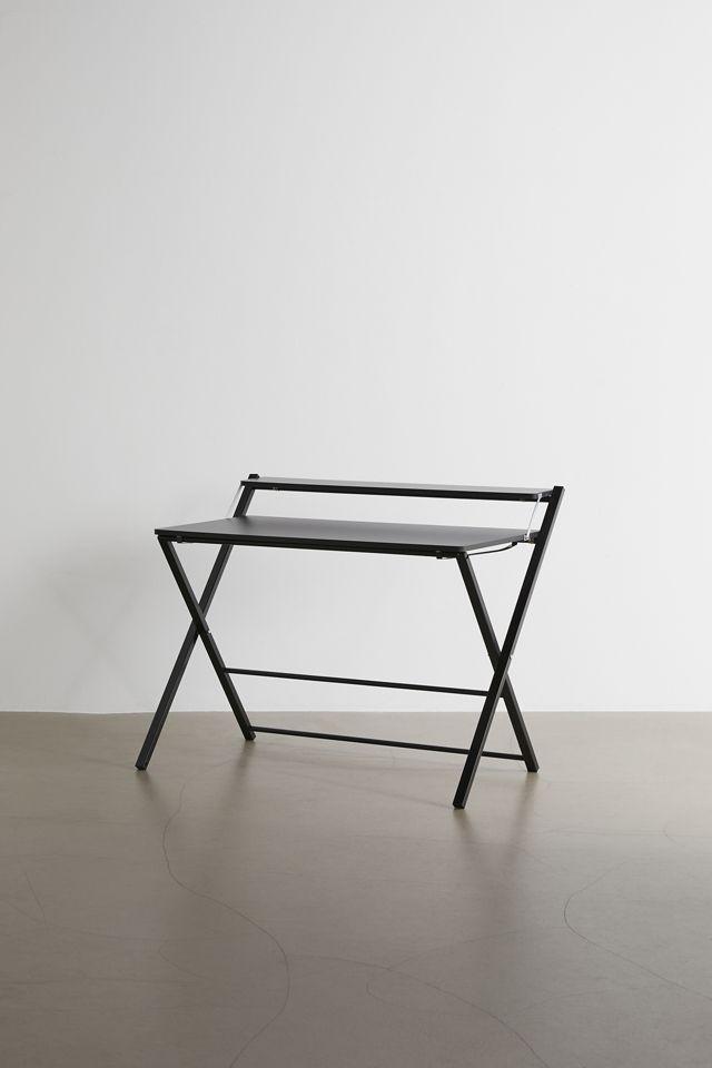 Minimalist 2-Tier Metal and Wood Folding Desk