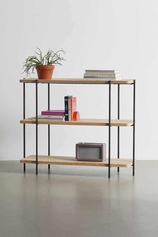 Beige Wood and Black Metal 2-Shelf Console Table
