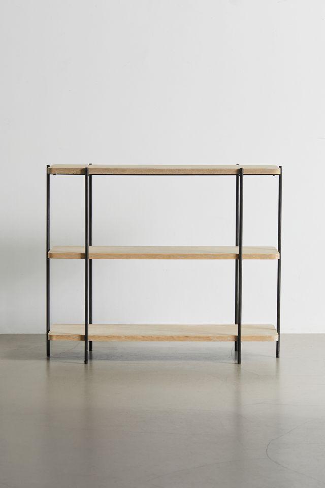 Beige Wood and Black Metal 2-Shelf Console Table