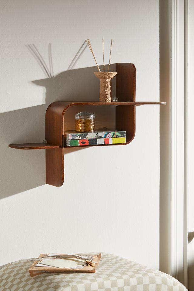 Elias Light Walnut Rubberwood Modern Wall Shelf