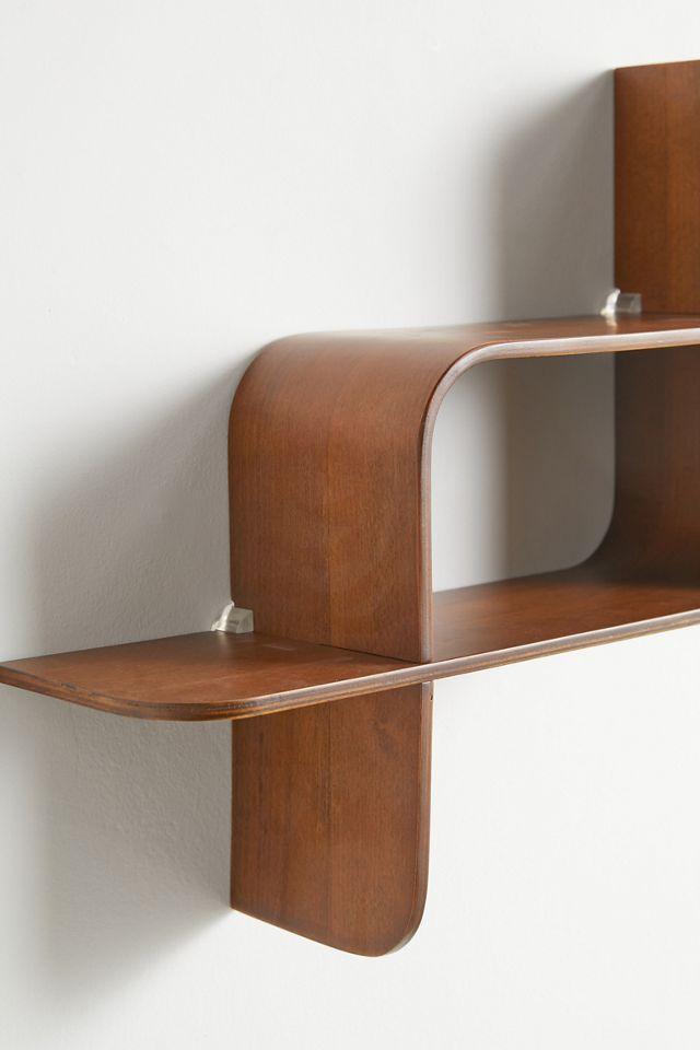 Elias Light Walnut Rubberwood Modern Wall Shelf