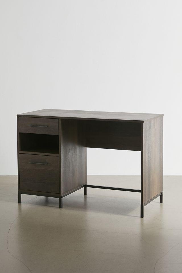 North Avenue Smoked Oak Home Office Desk with Black Metal Base