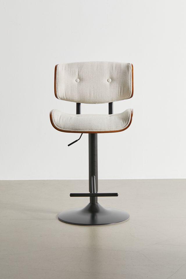 Mid-Century Modern Swivel Barstool in Black Metal and Cream with Walnut Accents