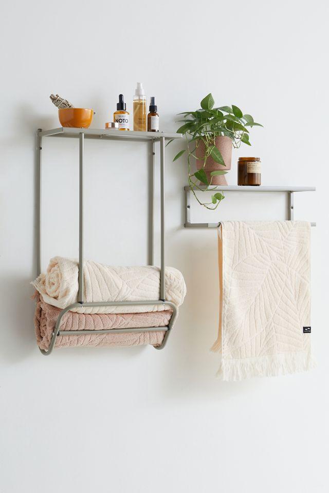 Sleek Satin Nickel 16" Steel Bathroom Shelf with Towel Bar