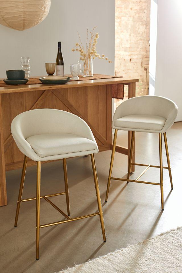 Elegant Gold and Cream Curved Counter Stools, Set of 2