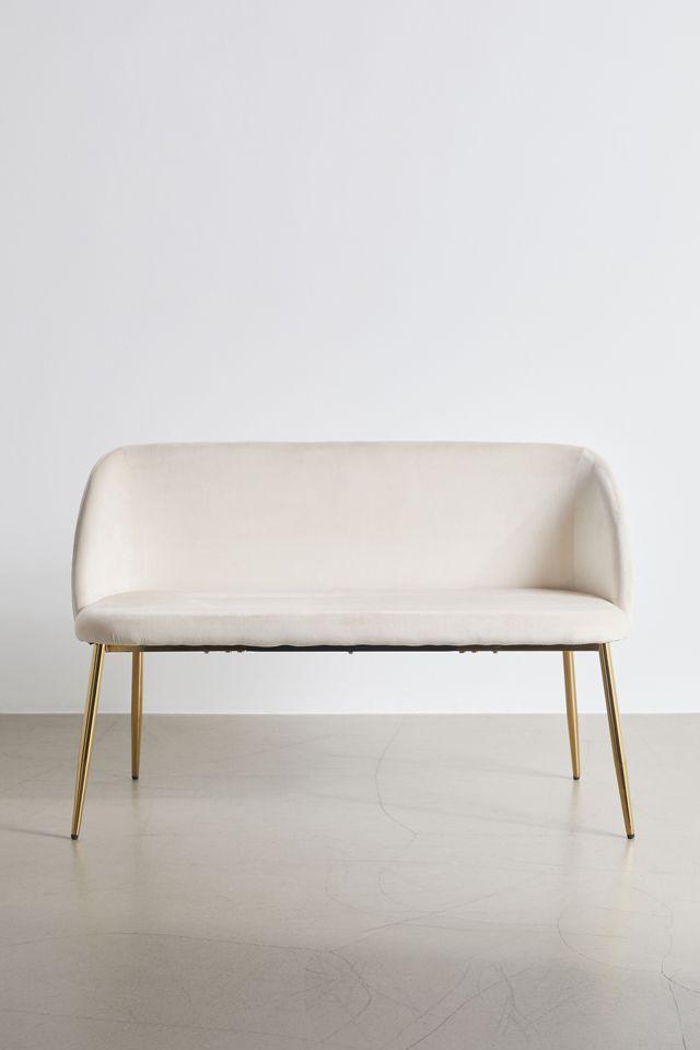 Glamorous White Velvet Curved Bench with Gold-Tone Legs