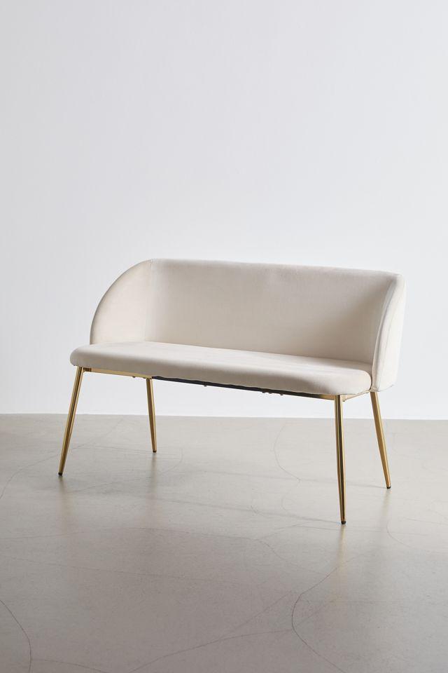 Glamorous White Velvet Curved Bench with Gold-Tone Legs