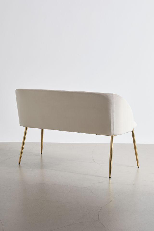 Glamorous White Velvet Curved Bench with Gold-Tone Legs