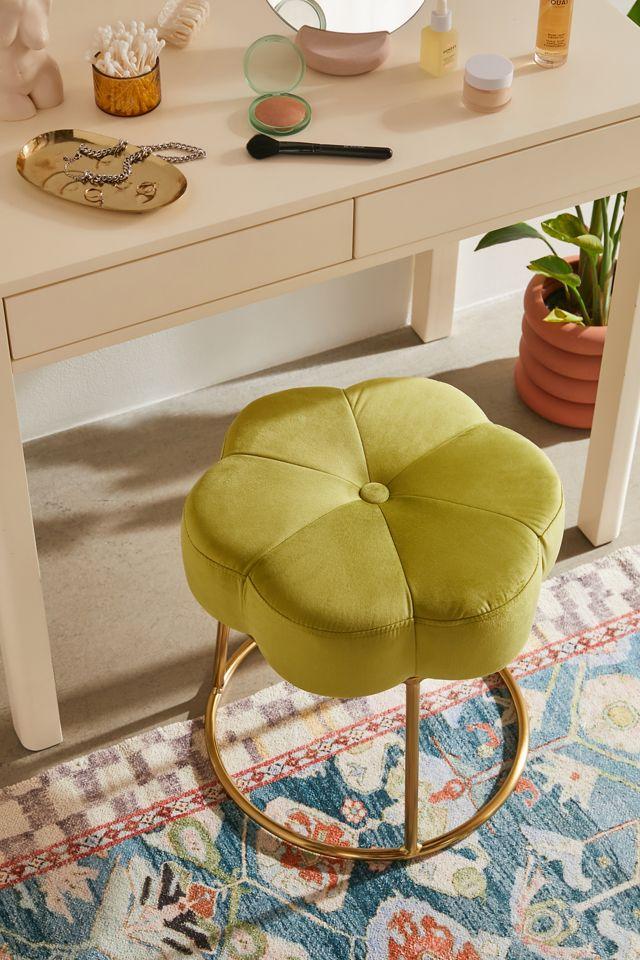 Seraphina Gold Plated Base Light Green Velvet Vanity Stool