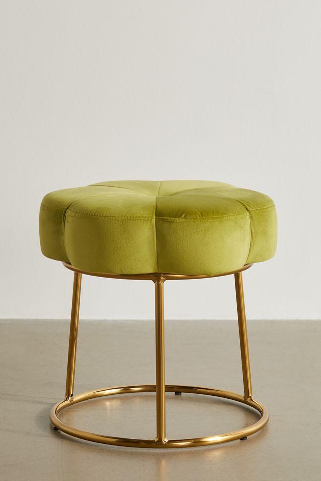 Seraphina Gold Plated Base Light Green Velvet Vanity Stool