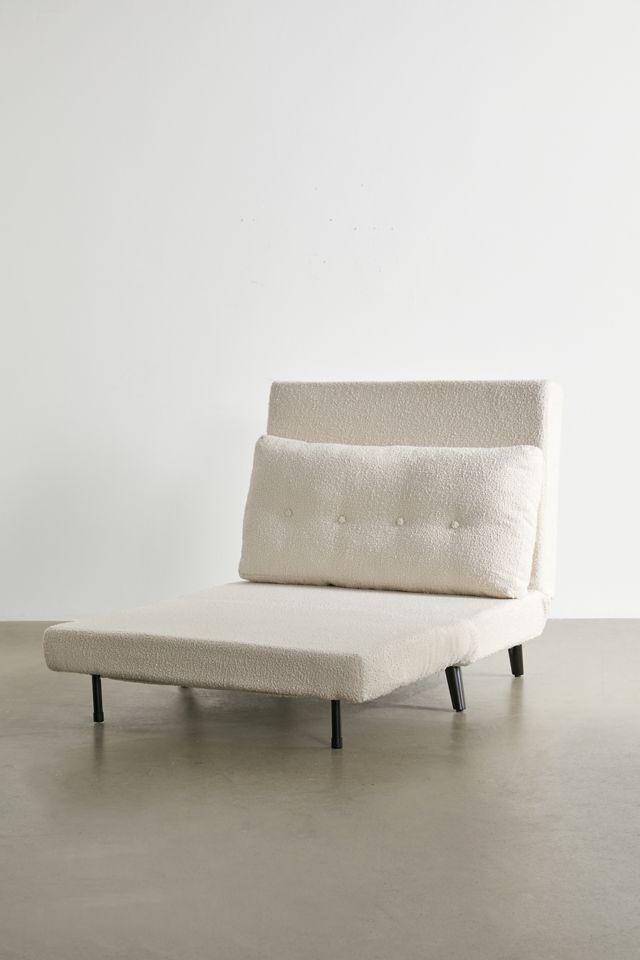 Esai White Sherpa Convertible Lounge Chair with Hairpin Legs