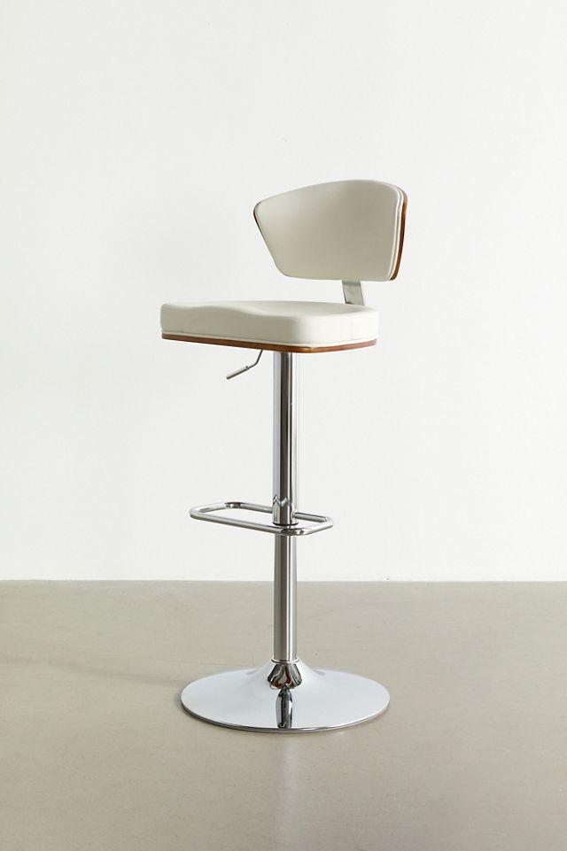 Walnut & White Faux Leather Adjustable Swivel Barstool