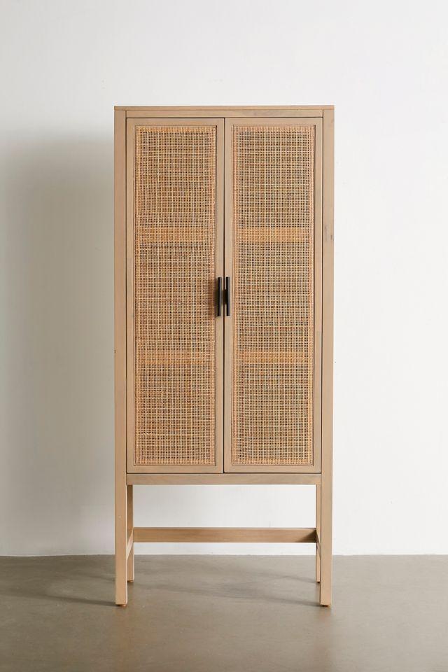 Caprice Modern Cream and Yellow Storage Cabinet with Woven Cane Doors