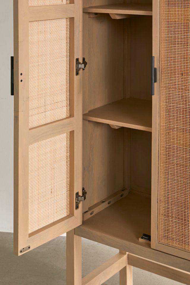 Caprice Modern Cream and Yellow Storage Cabinet with Woven Cane Doors