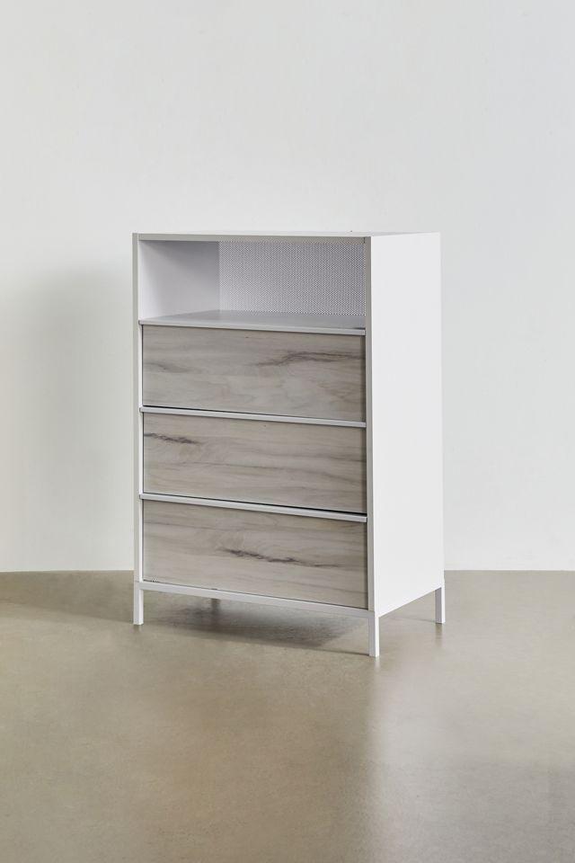 Boulevard White 3-Drawer Chest with Haze Acacia Accents