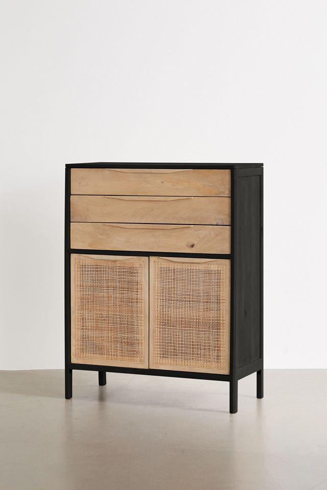 Hannah Boho-Chic Tall Dresser with Woven Cane and Mango Wood