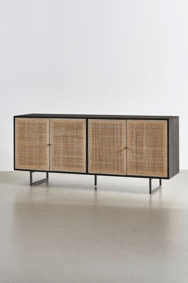 Hannah Black Woven Cane Sideboard with Sleek Iron Base