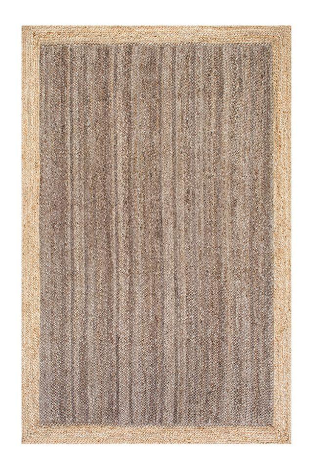 Handmade Braided Jute Rectangular Rug in Grey, Easy Care