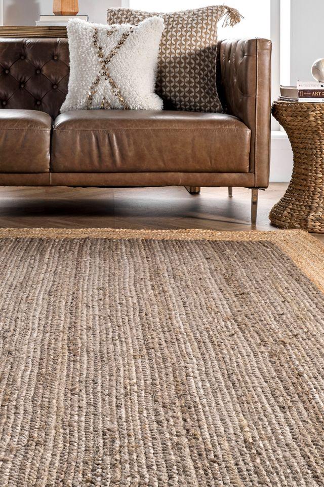 Handmade Braided Jute Rectangular Rug in Grey, Easy Care