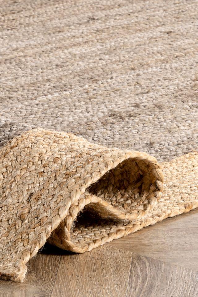 Handmade Braided Jute Rectangular Rug in Grey, Easy Care