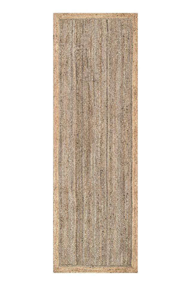 Handmade Braided Jute Rectangular Rug in Grey, Easy Care