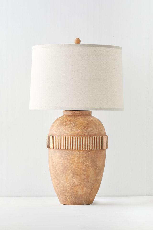 Terracotta Groove 18" Table Lamp with Burlap Shade and Brass Accents