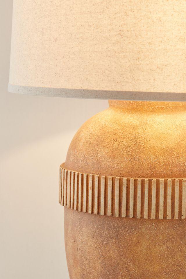 Terracotta Groove 18" Table Lamp with Burlap Shade and Brass Accents