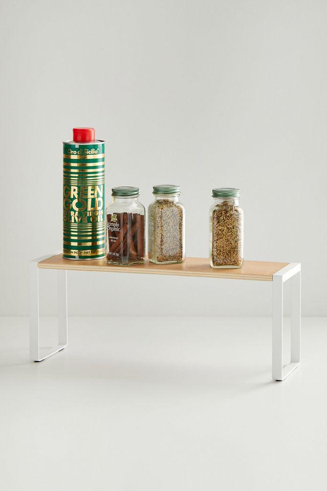 White Steel and Wood Countertop Spice Rack Organizer