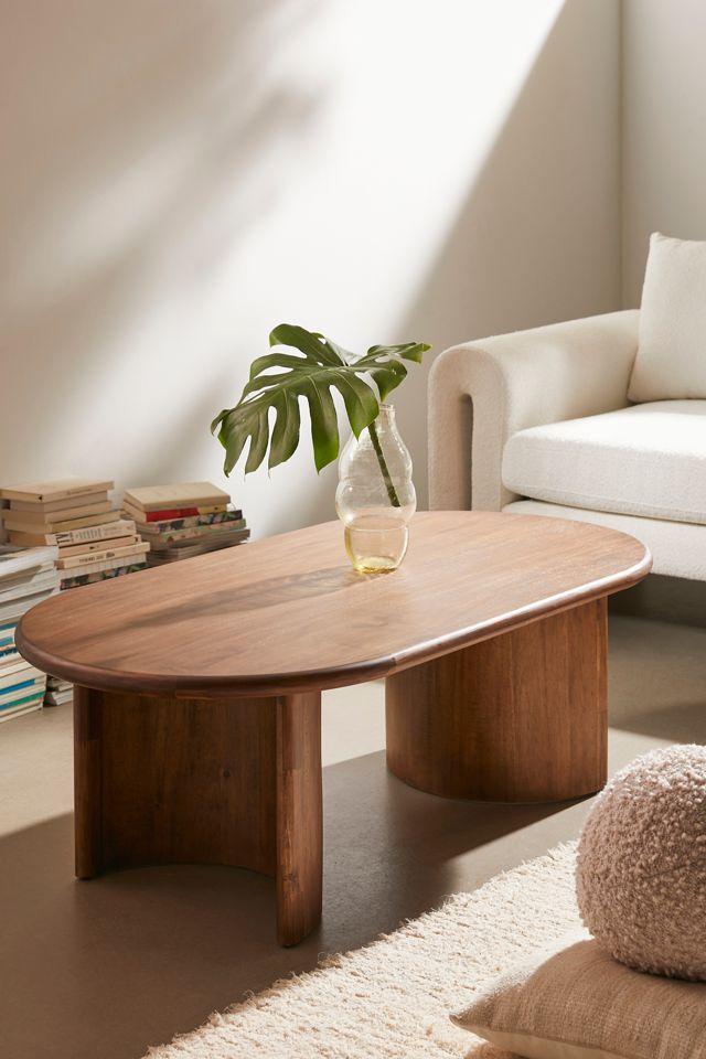 Contemporary Oval Wood Coffee Table with Storage in Brown