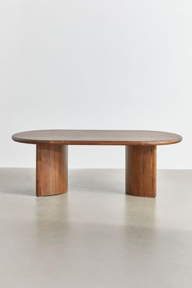 Contemporary Oval Wood Coffee Table with Storage in Brown