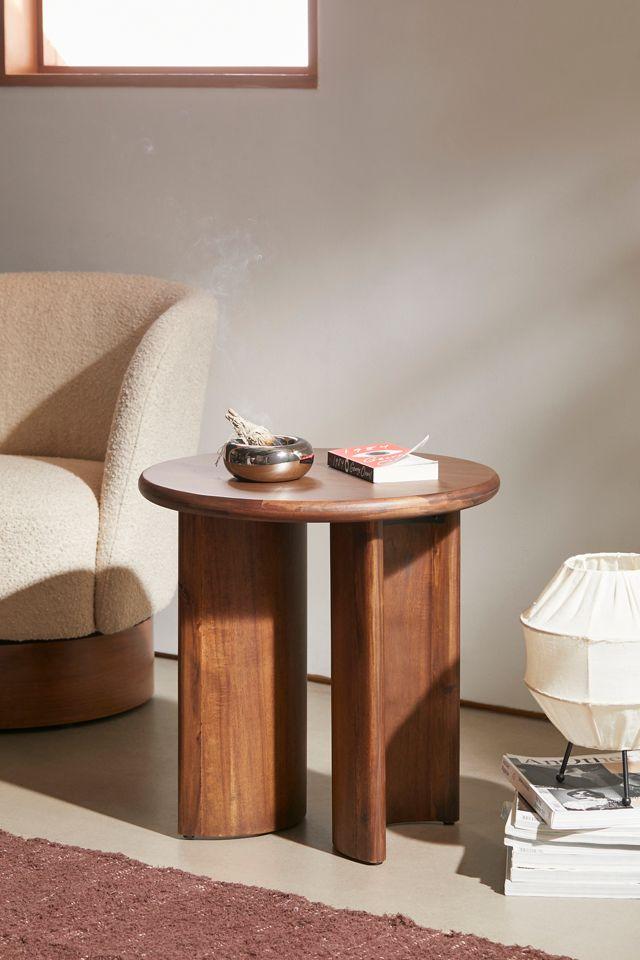 Osiris Concaved Legs Round Side Table in Seasoned Brown Acacia