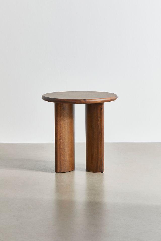 Osiris Concaved Legs Round Side Table in Seasoned Brown Acacia