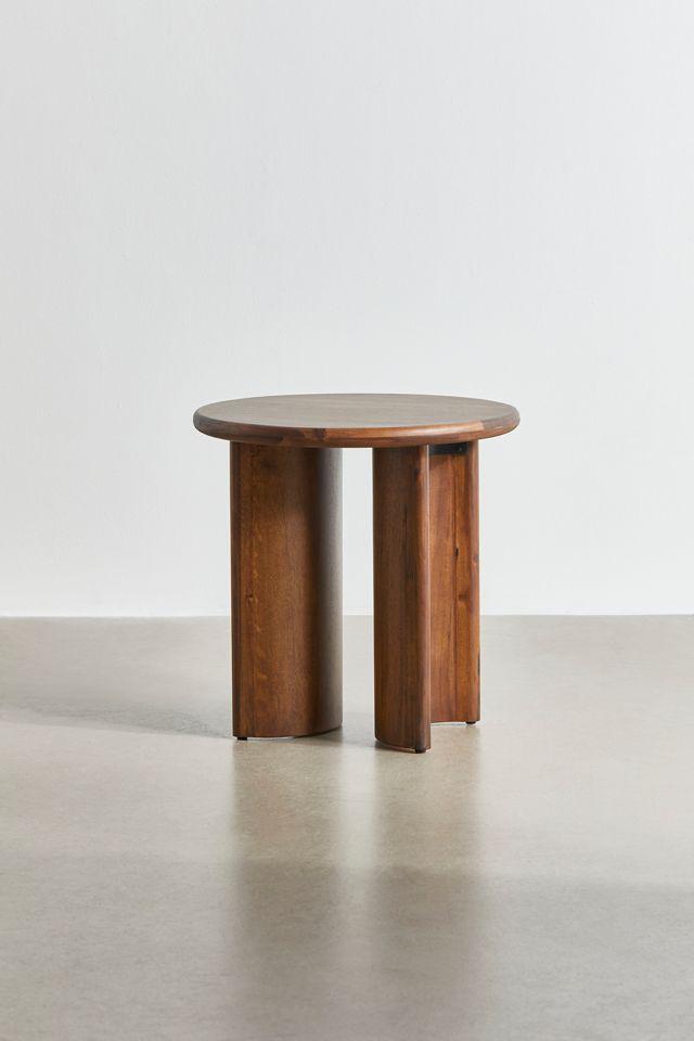 Osiris Concaved Legs Round Side Table in Seasoned Brown Acacia