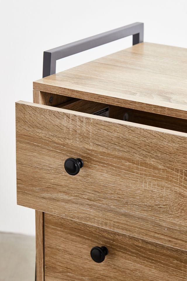 Charter Oak and Black Metal 3-Drawer Dresser with Open Shelves