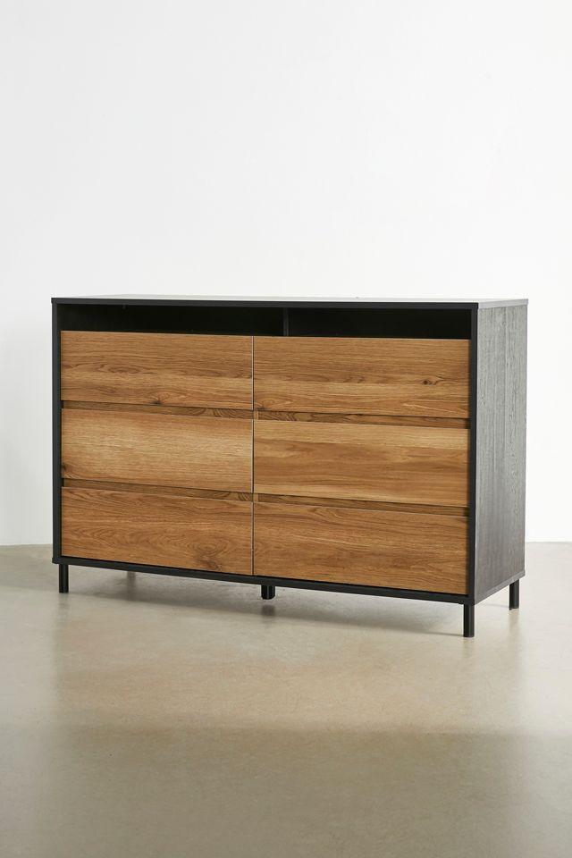 Raven Oak and Timber 6-Drawer Modern Dresser with Metal Accents