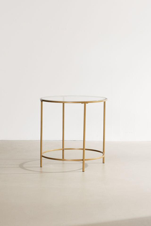 Elegant Round Metal and Glass Side Table in Satin Gold