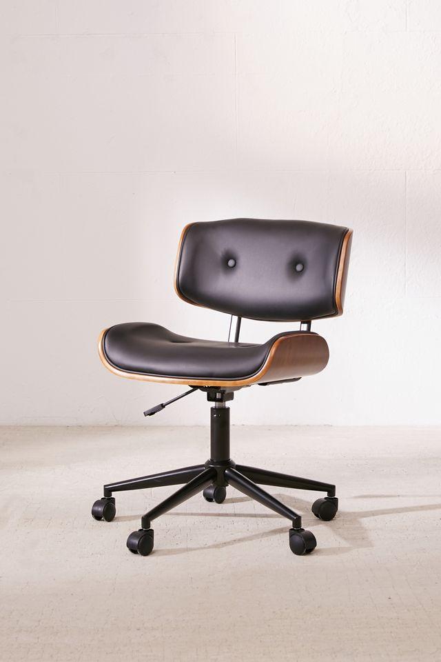 Lombardi Swivel Task Chair in Walnut and Black Faux Leather