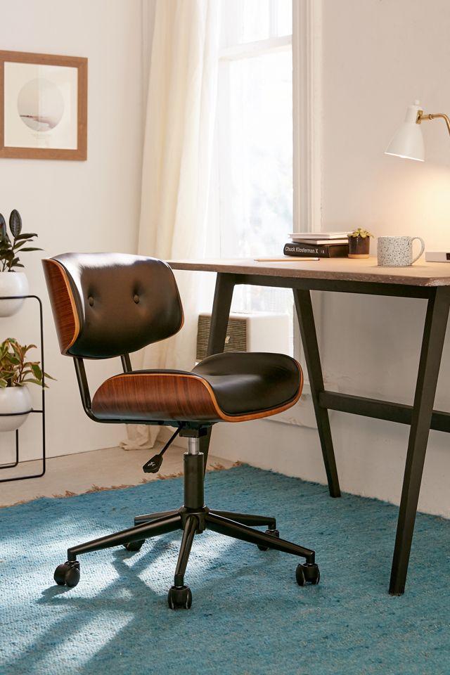 Lombardi Swivel Task Chair in Walnut and Black Faux Leather