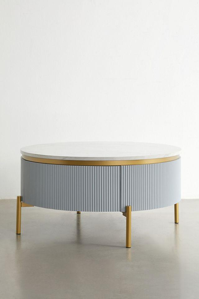 Deco Mist Gold & White Round Marble Cocktail Table with Storage