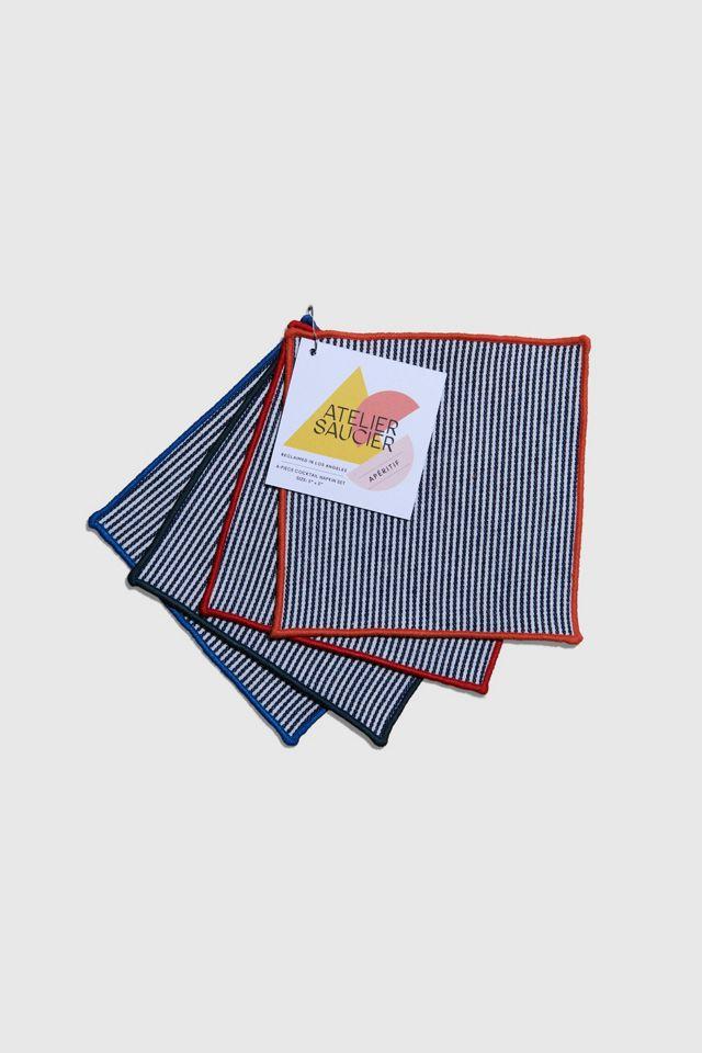 Americana Stripe Reclaimed Fabric Cocktail Napkin Set of 4